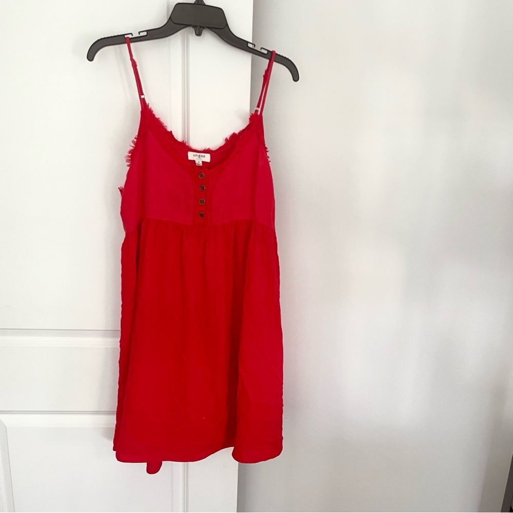 Umgee Linen Blend Babydoll Dress Bright Red Size M